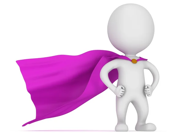 Homem 3d - super-herói corajoso com capa roxa — Fotografia de Stock
