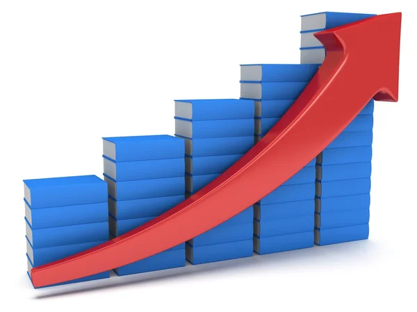 Blue books graph with red arrow — Stock Photo, Image