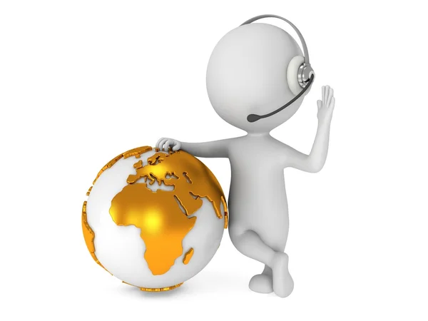 3d white man stand with earth planet globe — Stock Photo, Image