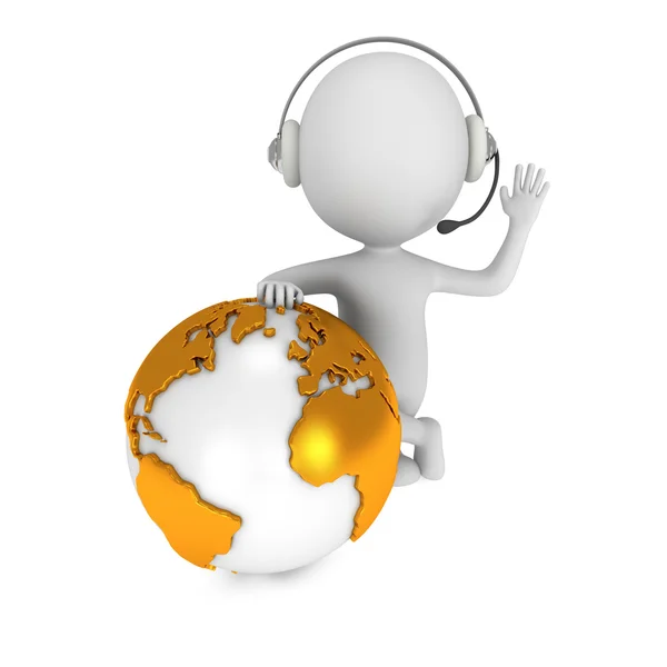 3D-blanke man staan met aarde planeet globe — Stockfoto