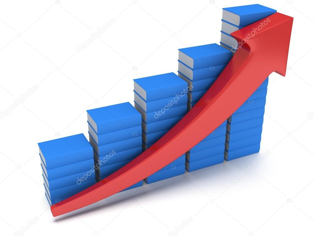 Blue books graph with red arrow