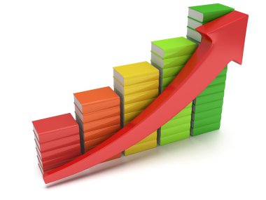 Kırmızı ok ile renkli kitap grafik