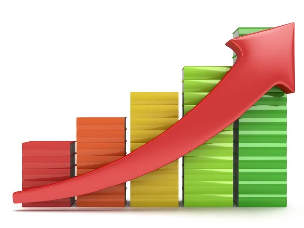 Colored books graph with red arrow — Stock Photo, Image