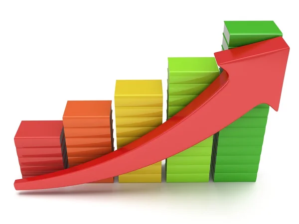 Färgade böcker diagram med röd pil — Stockfoto