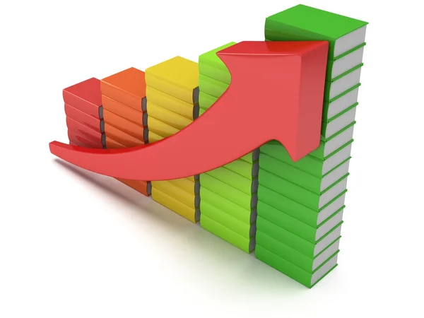 Colored books graph with red arrow — Stock Photo, Image