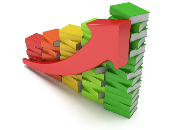 Colored books graph with red arrow — Stock Photo, Image