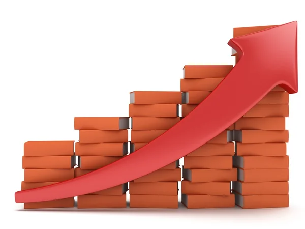 Colored books graph with red arrow — Stock Photo, Image