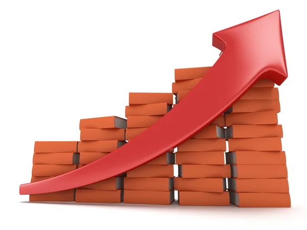 Colored books graph with red arrow — Stock Photo, Image