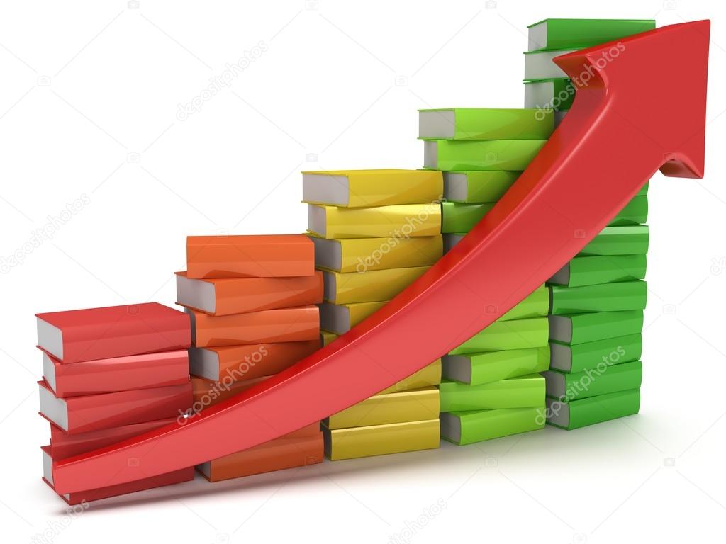 Colored books graph with red arrow