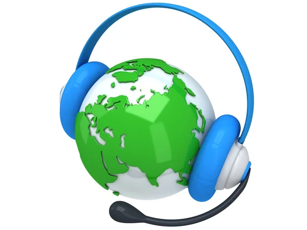 Earth planet globe with headset. 3D render. — Stock Photo, Image
