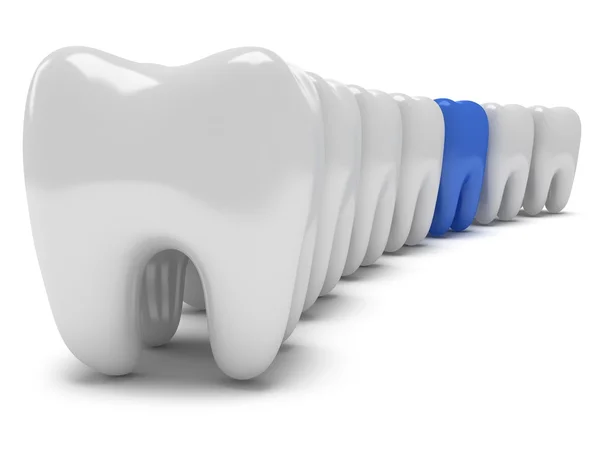 Schmerzende Zähne in einer Reihe gesunder Zähne — Stockfoto