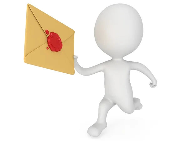 3D man and mail envelope with red wax seal — Stock Photo, Image
