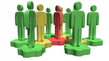 ekip çalışması. stilize kişilik grup vites üzerinde durmak.