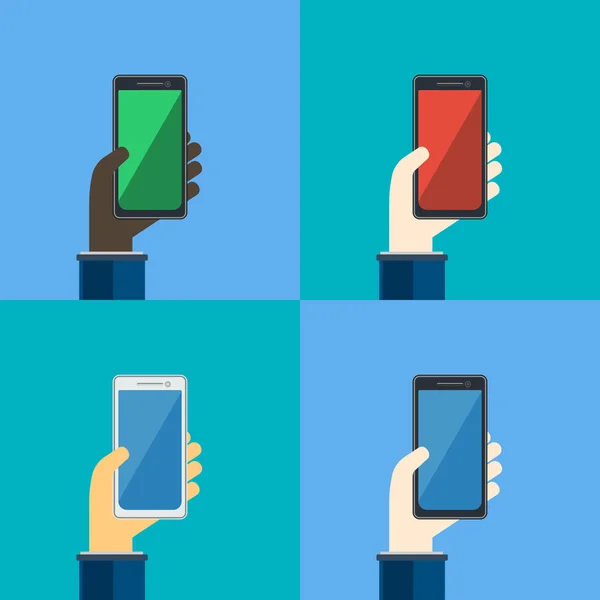 Four smartphones in hands. Vector illustration. — Stock Vector