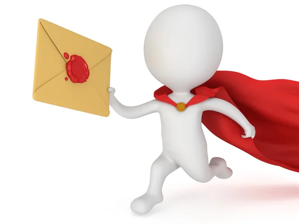 3D-man dappere superheld en mail envelop — Stockfoto