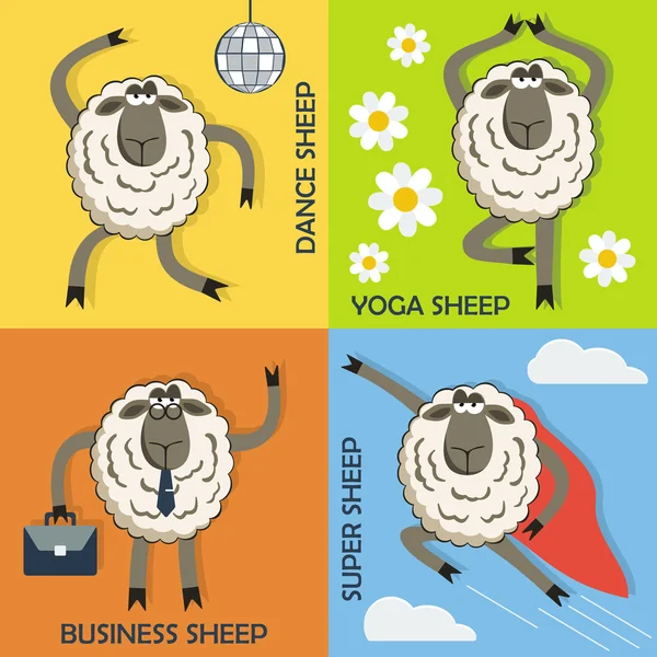 Schapen kleurrijke cartoon concepten set. Vector. — Stockvector