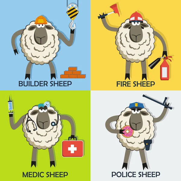 Sheep professional character vector set — Stock Vector