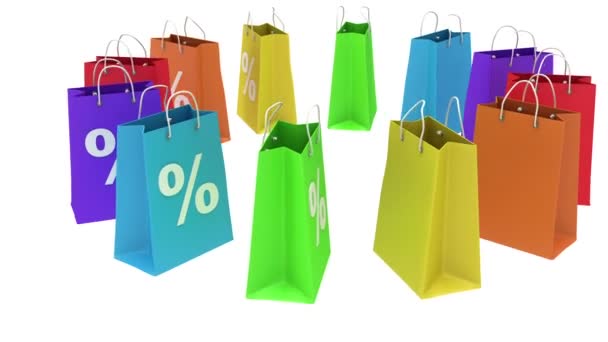 Colorato shopping sacchetti di carta animazione — Video Stock