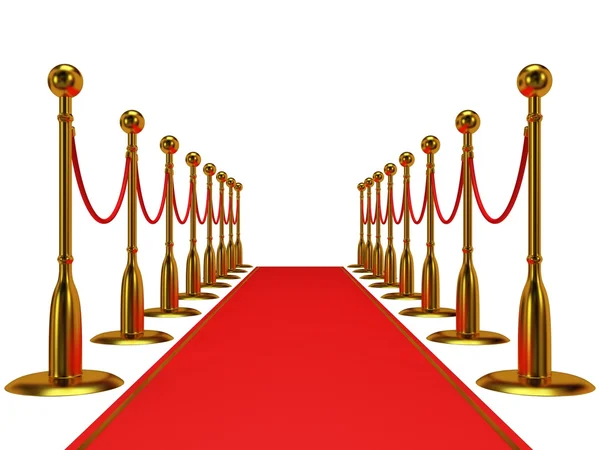 Golden rope barrier with red event carpet — Stock Photo, Image