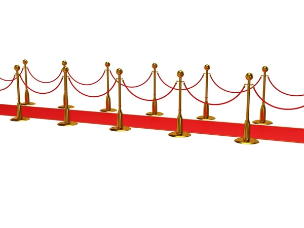 Bariéra zlaté lano s červenými událost koberec — Stock fotografie