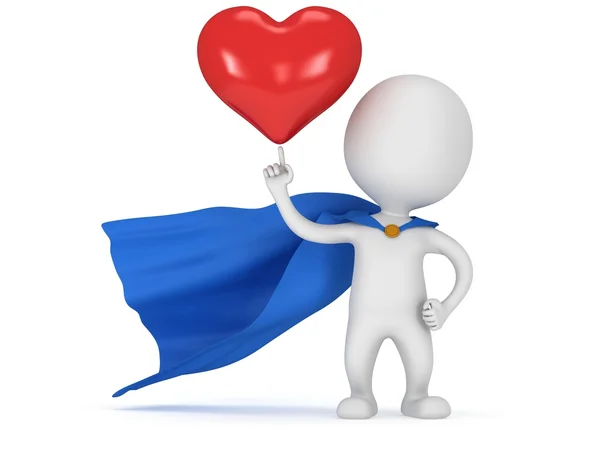 Brave superhero lover with big red heart — Stock Photo, Image