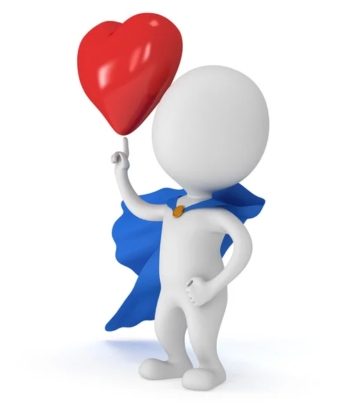 Brave superhero lover with big red heart — Stock Photo, Image