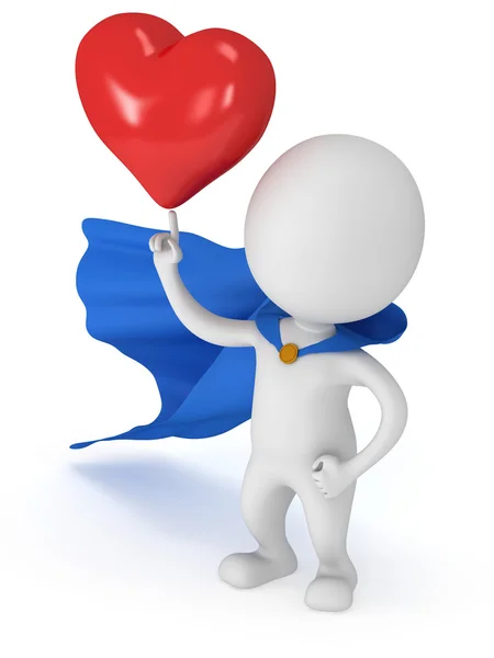 Brave superhero lover with big red heart — Stock Photo, Image