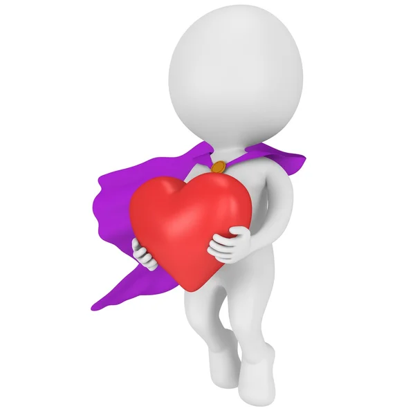 Brave superhero in love with big red heart — Stock Photo, Image