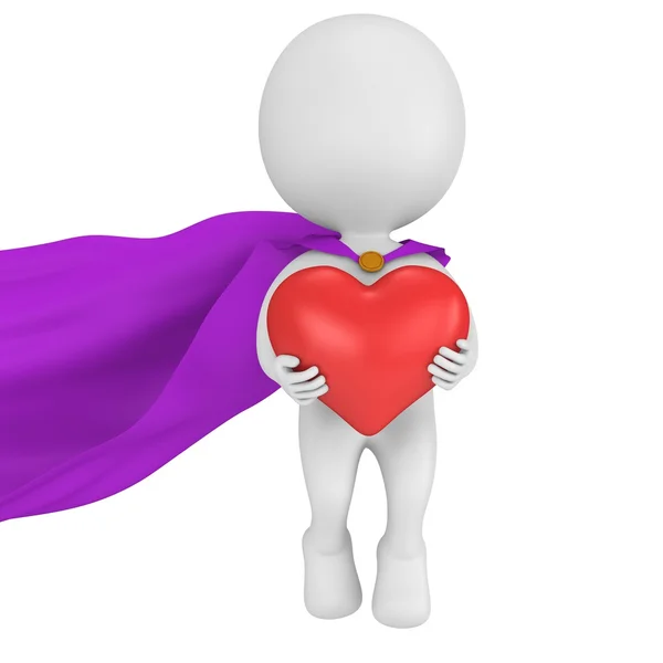 Brave superhero in love with big red heart — Stock Photo, Image