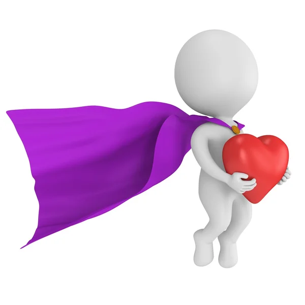 Brave superhero in love with big red heart — Stock Photo, Image