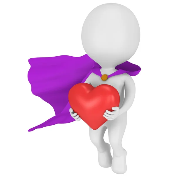 Brave superhero in love with big red heart — Stock Photo, Image