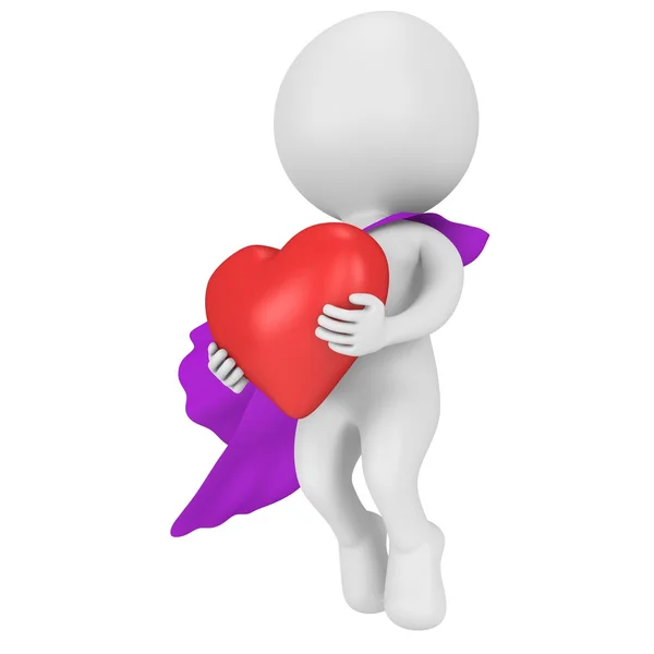 Brave superhero in love with big red heart — Stock Photo, Image