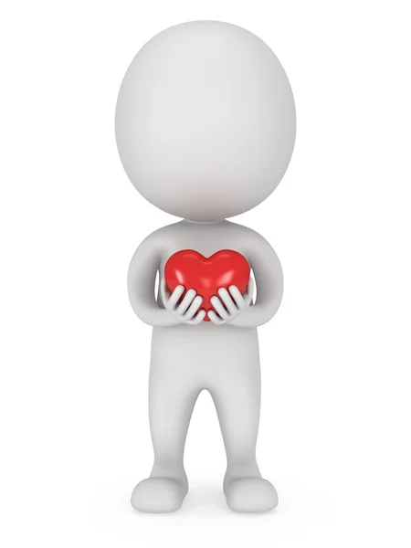 Zoete mens in liefde met 3D-rood hart — Stockfoto