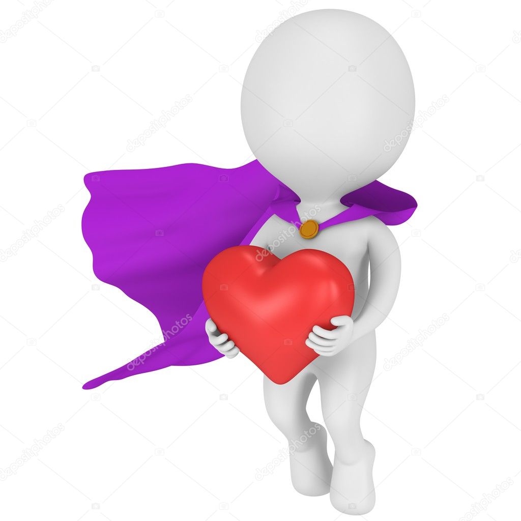 Brave superhero in love with big red heart
