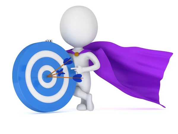3d man - brave superhero with target and arrows — Stock Photo, Image