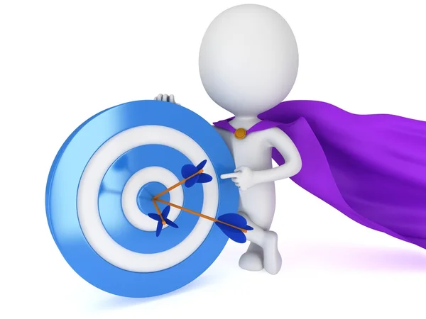 3d man - brave superhero with target and arrows — Stock Photo, Image