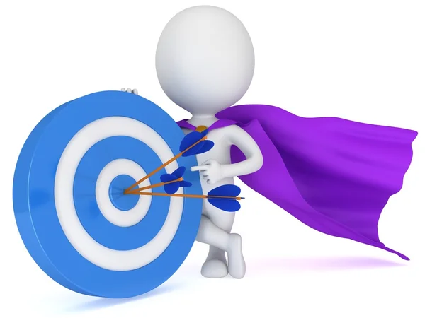 3d man - brave superhero with target and arrows — Stock Photo, Image