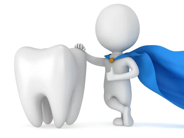 Coraggioso dentista supereroe con grande dente bianco — Foto Stock