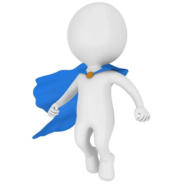 3d brave superhero with blue cloak levitate above — Stock Photo, Image