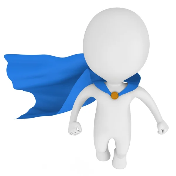 3d brave superhero with blue cloak levitate above — Stock Photo, Image
