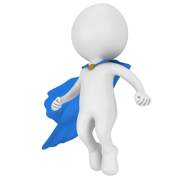 3d храбрый супергерой с голубым плащом летать выше
