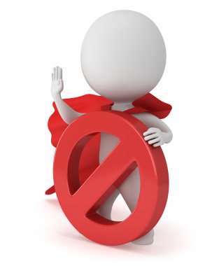 3D man - yasak işareti ile cesur süper kahraman