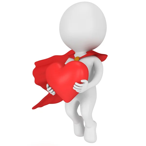 Admirável super-herói apaixonado por um grande coração vermelho — Fotografia de Stock