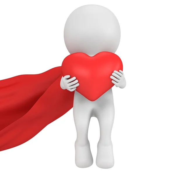 Brave superhero in love with big red heart — Stock Photo, Image