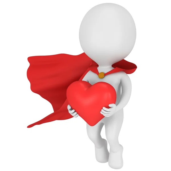 Büyük kırmızı kalp aşık cesur süper kahraman — Stok fotoğraf