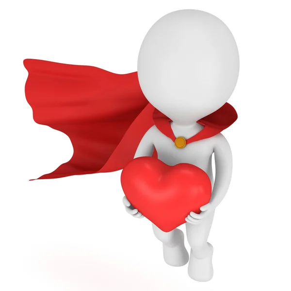 Brave superhero in love with big red heart — Stock Photo, Image