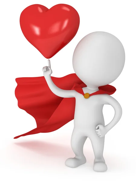 Brave superhero lover with big red heart — Stock Photo, Image