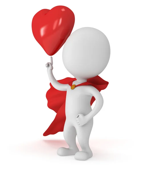 Brave superhero lover with big red heart — Stock Photo, Image