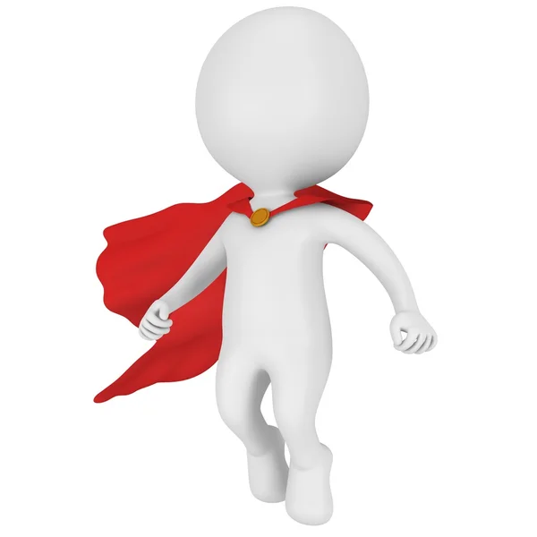 3d brave superhero with red cloak levitate above — Stock Photo, Image