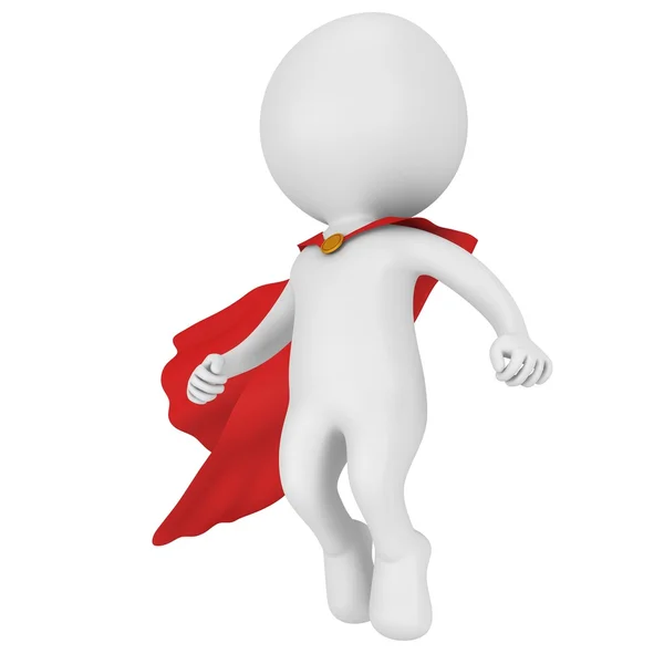 3d brave superhero with red cloak levitate above — Stock Photo, Image